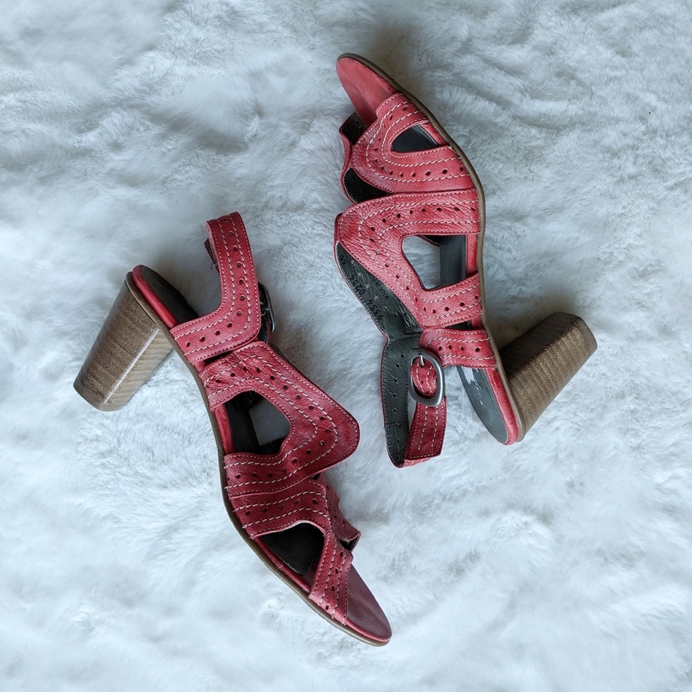 Fidji Red Leather Cutout Sandal Heels